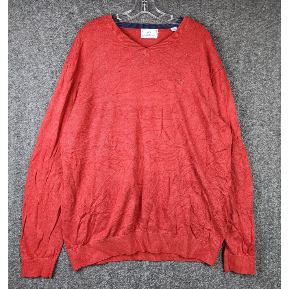 Southern Tide V-Neck Sweater Mens XXL Red Cotton Long Sleeve Embroidered Logo